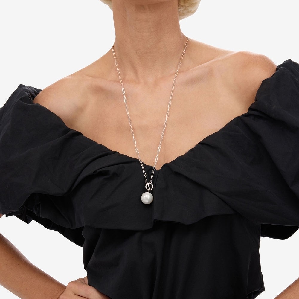 Melinda Maria Life's a Ball Pearl Pendant Long Toggle Necklace, Silver